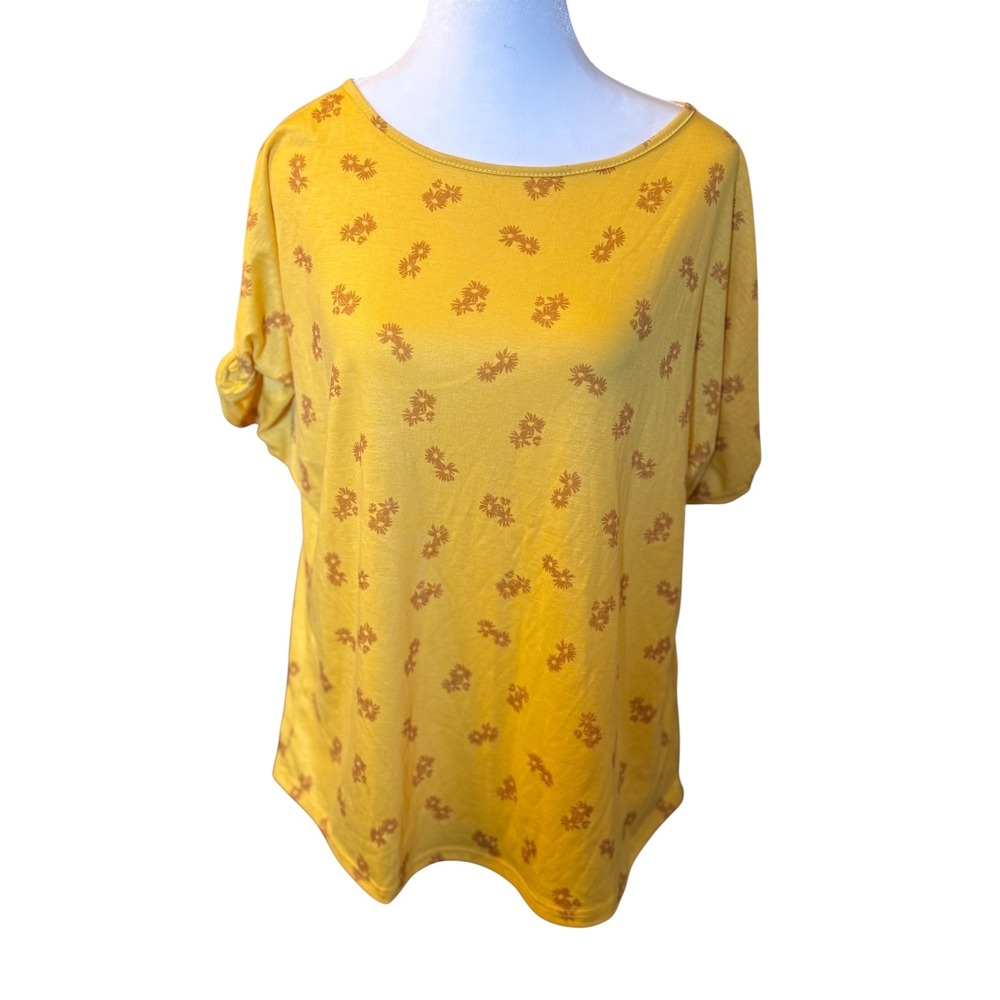 Colette Floral Print Dolman Top Short Sleeve Casual Yellow‎ Blouse Size L